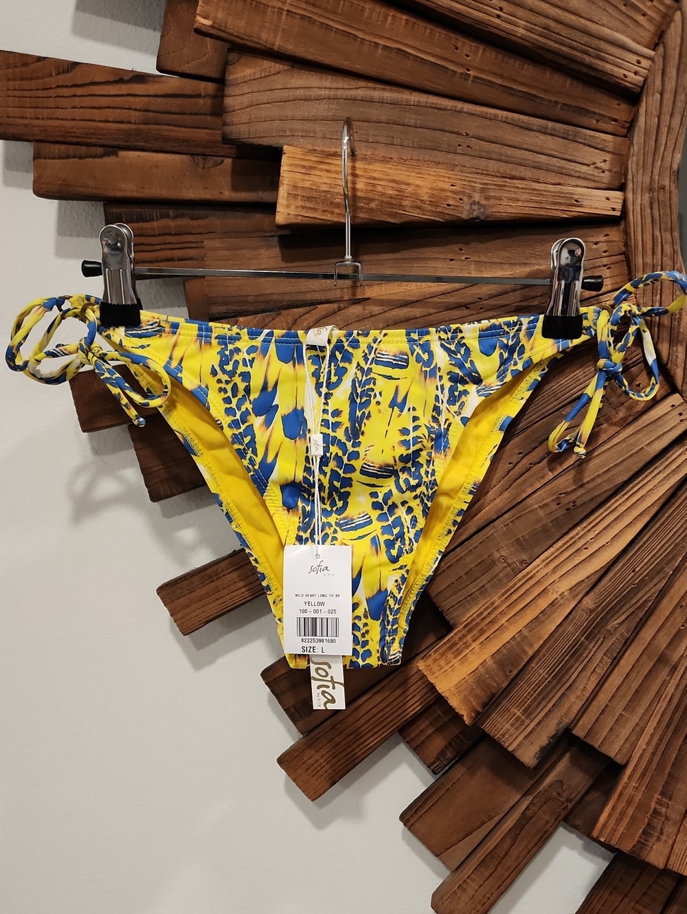 NEW! SOFIA by ViX SZ L Yellow and Blue Tie-Side Bikini Bottom Gold Accents